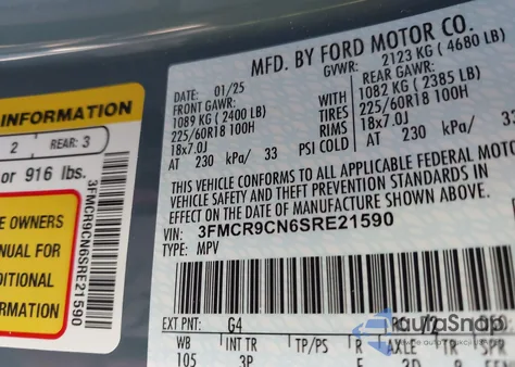 2025 Ford Bronco Sport Outer Banks из США, поврежденный, VIN 3FMCR9CN6SRE21590